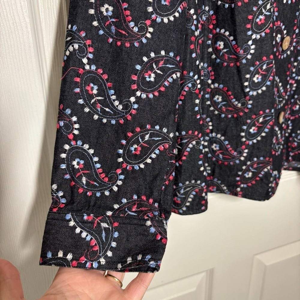 Coldwater Creek Black Denim Jacket Women's 2X Embroidered Western Paisley Granny - Picture 6 of 8